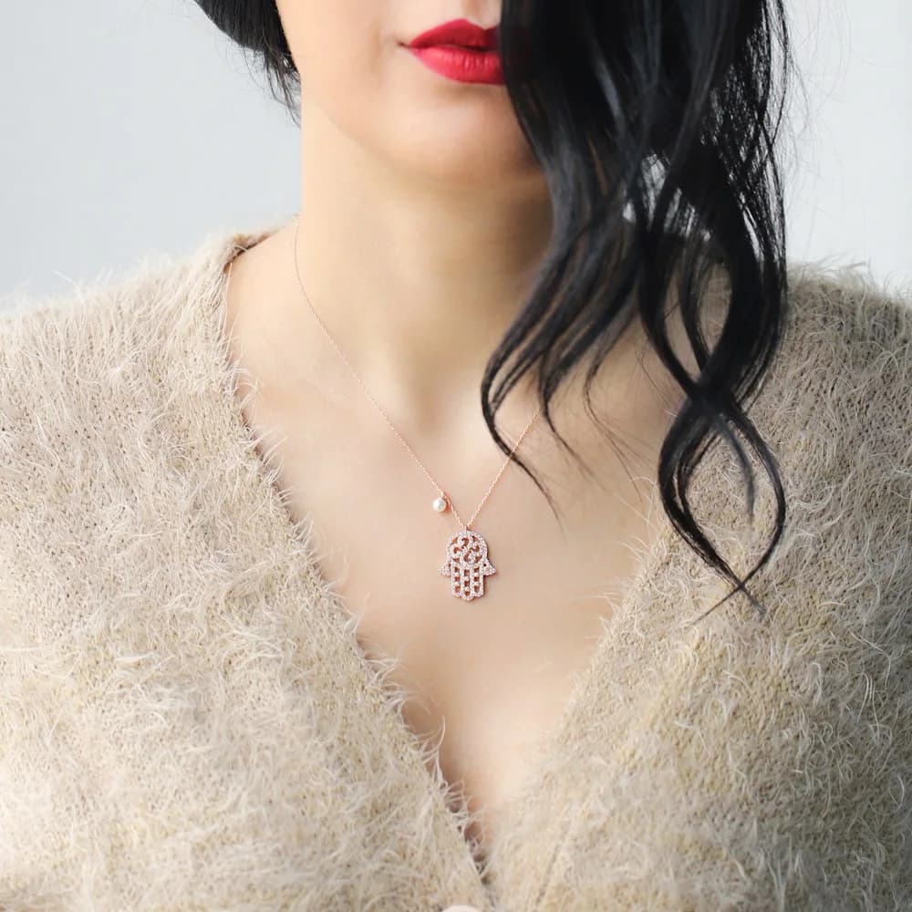 Hamsa Miniature Pattern Pendant Wholesale Turkish 925 Sterling Silver Jewelry