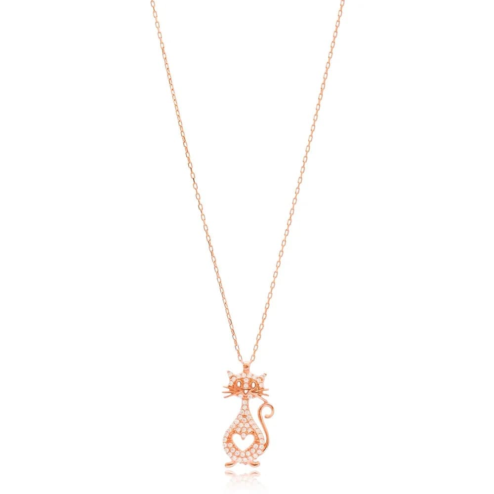 Cat And Heart Design Pendant Turkish Wholesale Handmade 925 Sterling Silver Jewellery