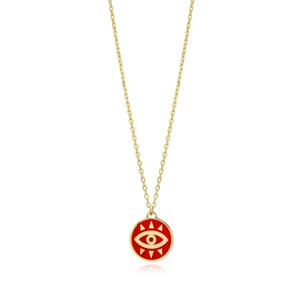 Round Red Enamel Evil Eye Pendant Sterling Silver Jewelry