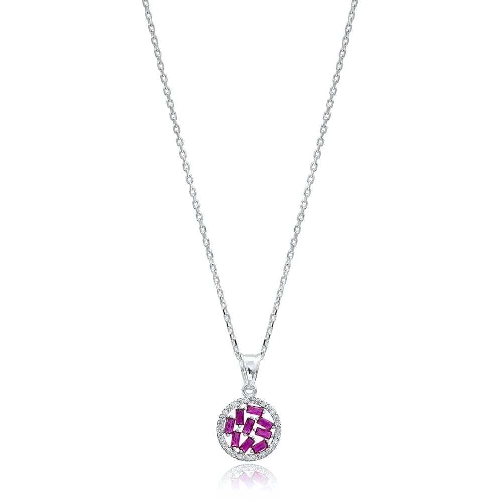 Ruby Baguette Zircon Stone Necklace Handmade Wholesale 925 Silver Sterling Jewelry