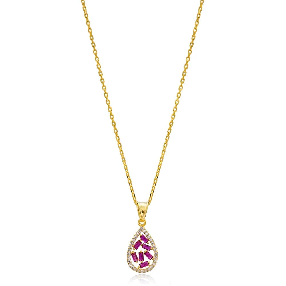Baguette Ruby Drop Design Zircon Handmade 925 Sterling Silver Wholesale Necklace
