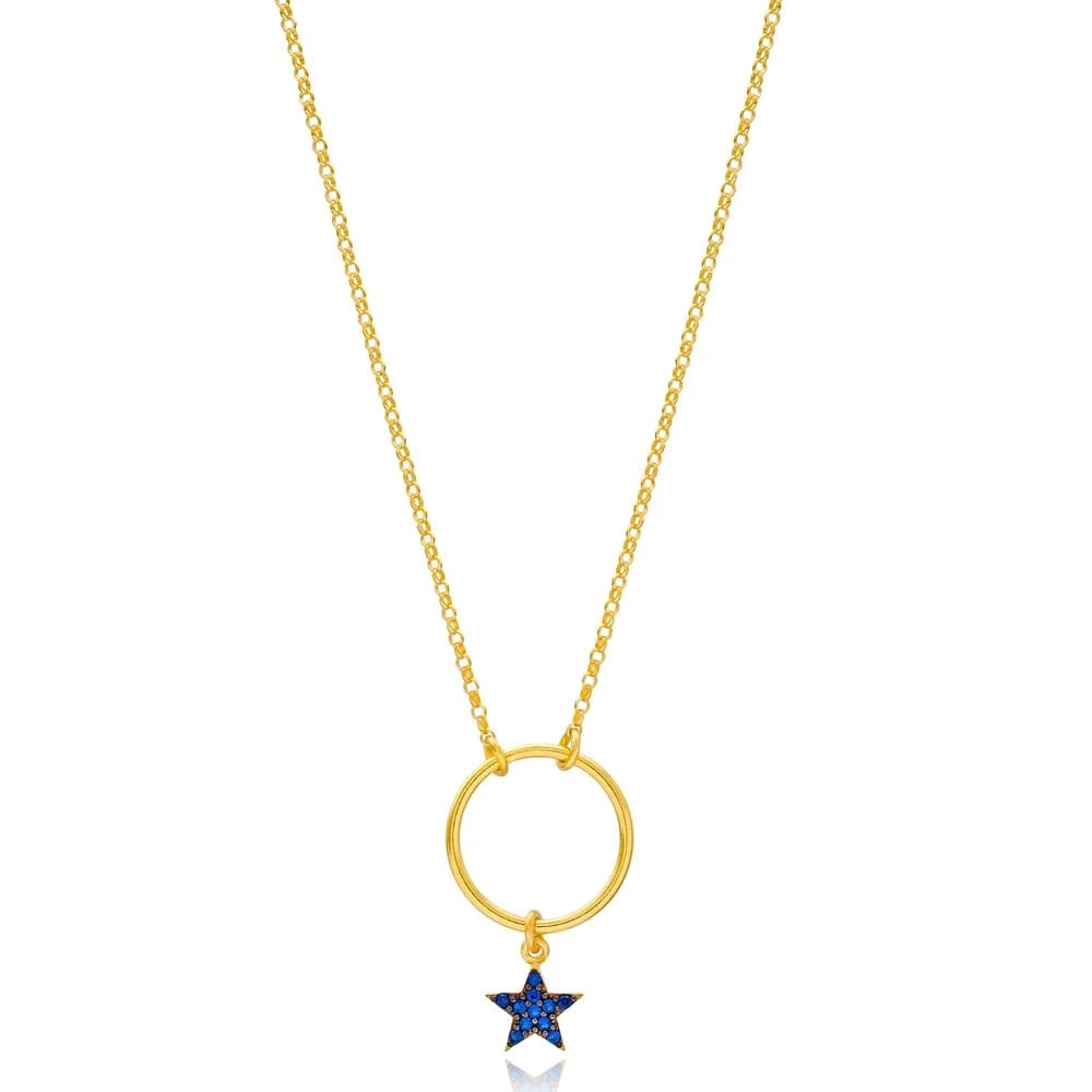Sapphire Stone Star Design Hollow Pendant Turkish Wholesale 925 Sterling Silver Jewelry