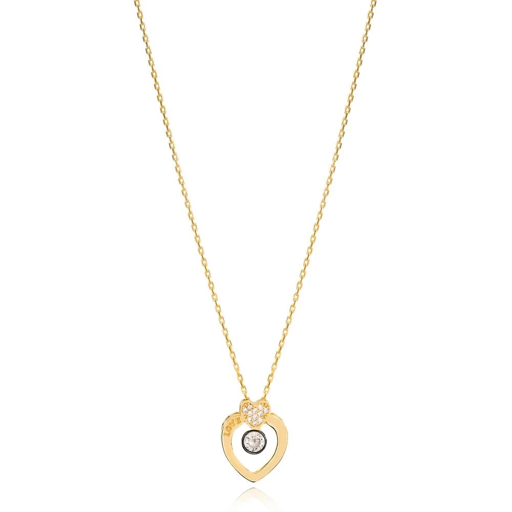 Love Letter Hearth Shape Zircon Stone Design Charm Necklace Wholesale Turkish 925 Sterling Silver Jewelry