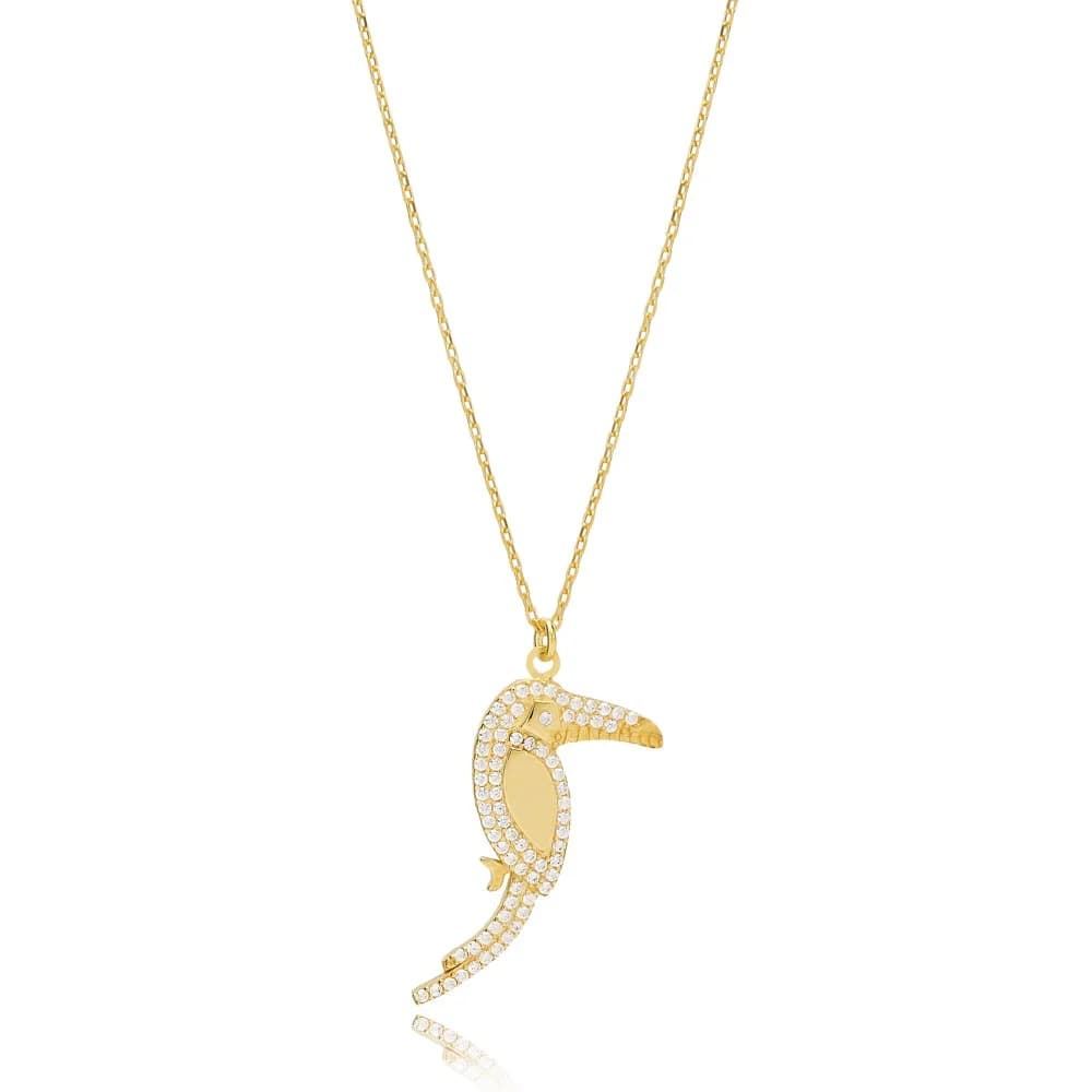 White Toucan Design Pendant Turkish Wholesale Handmade 925 Sterling Silver Jewelry