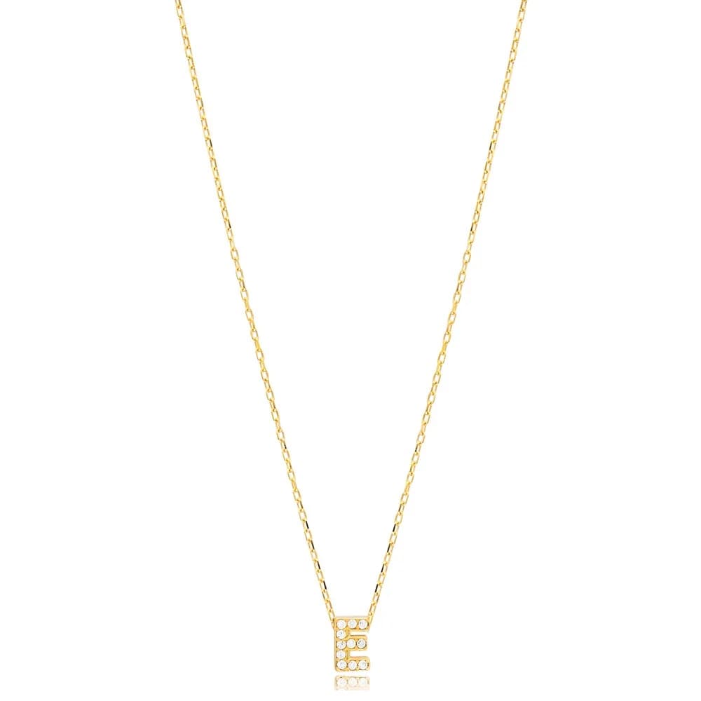Initial Alphabet letter E Charm Zircon Stone Pendant. Wholesale 925 Sterling Silver Jewelry