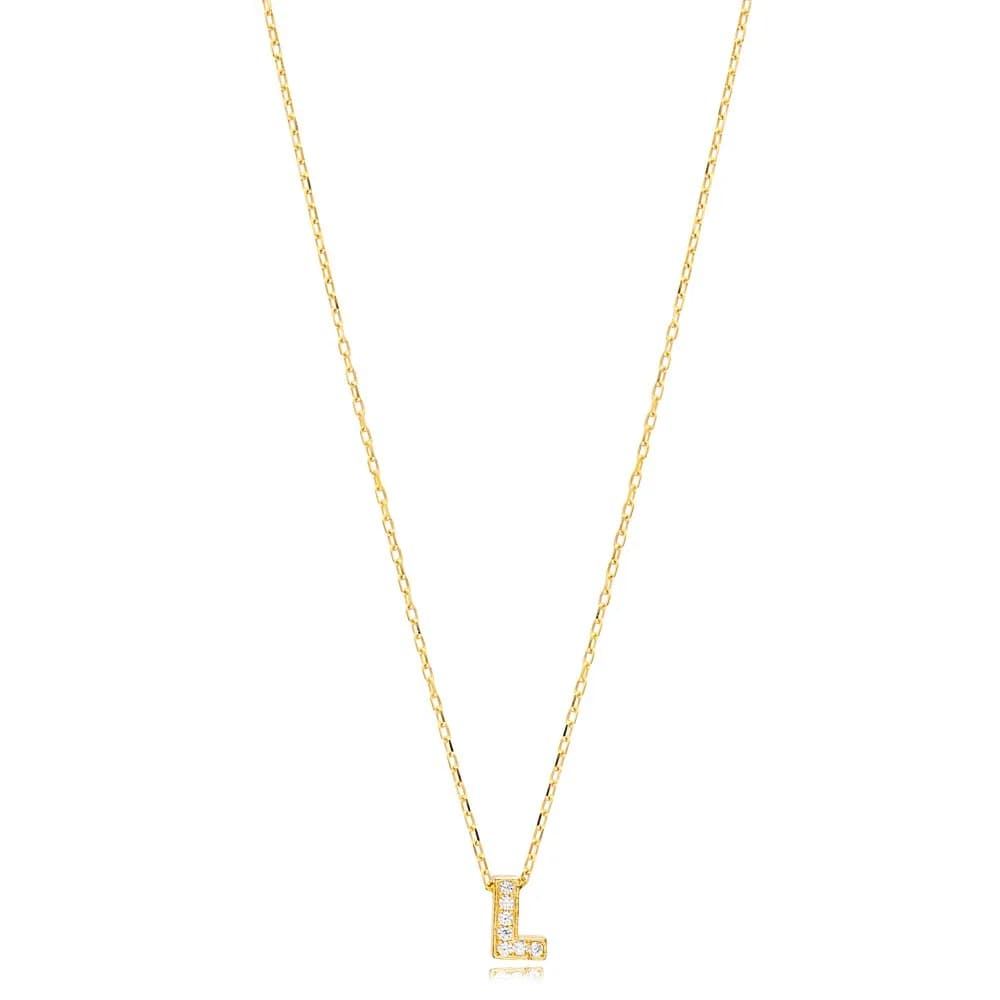 Initial Alphabet letter L Charm Zircon Stone Pendant. Wholesale 925 Sterling Silver Jewelry