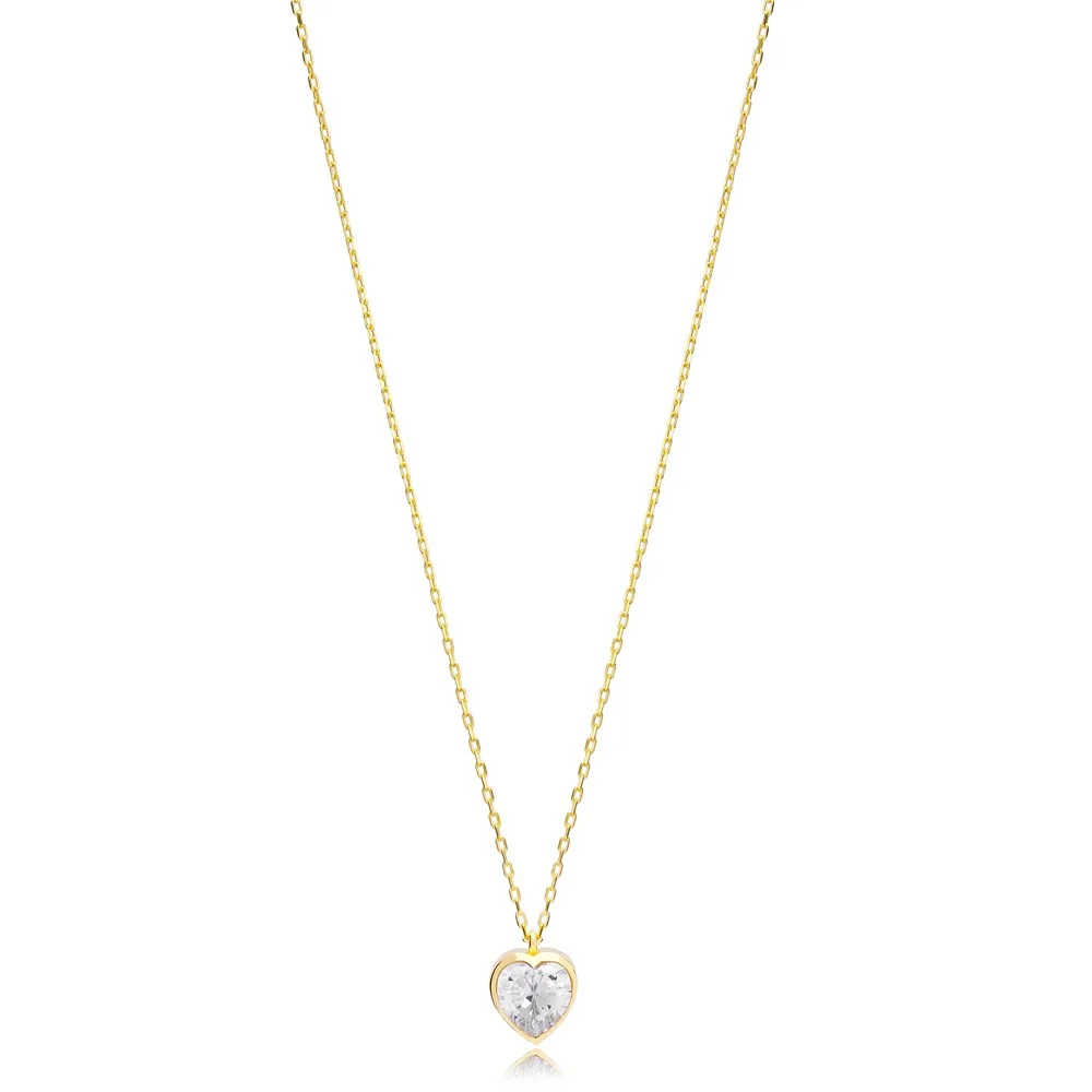 Heart Shape Stone Minimalist Design 925 Silver Sterling Jewelry