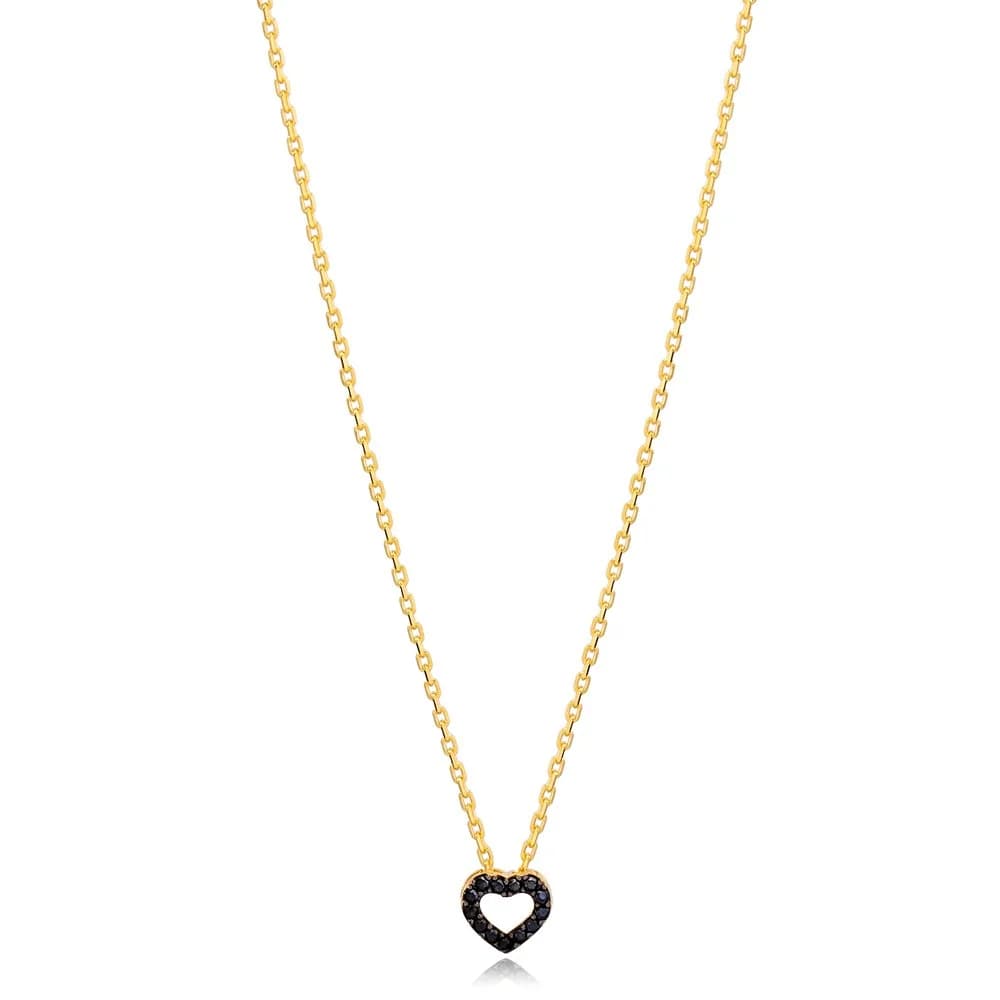Newest Black Zircon Hollow Heart Charm Necklace Silver Jewelry