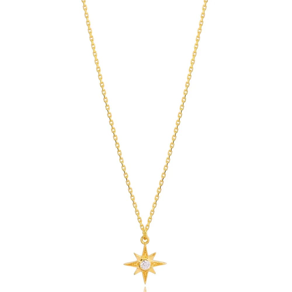 Fine North Star Charm Zircon Stone Necklace Turkish 925 Sterling Silver Jewelry