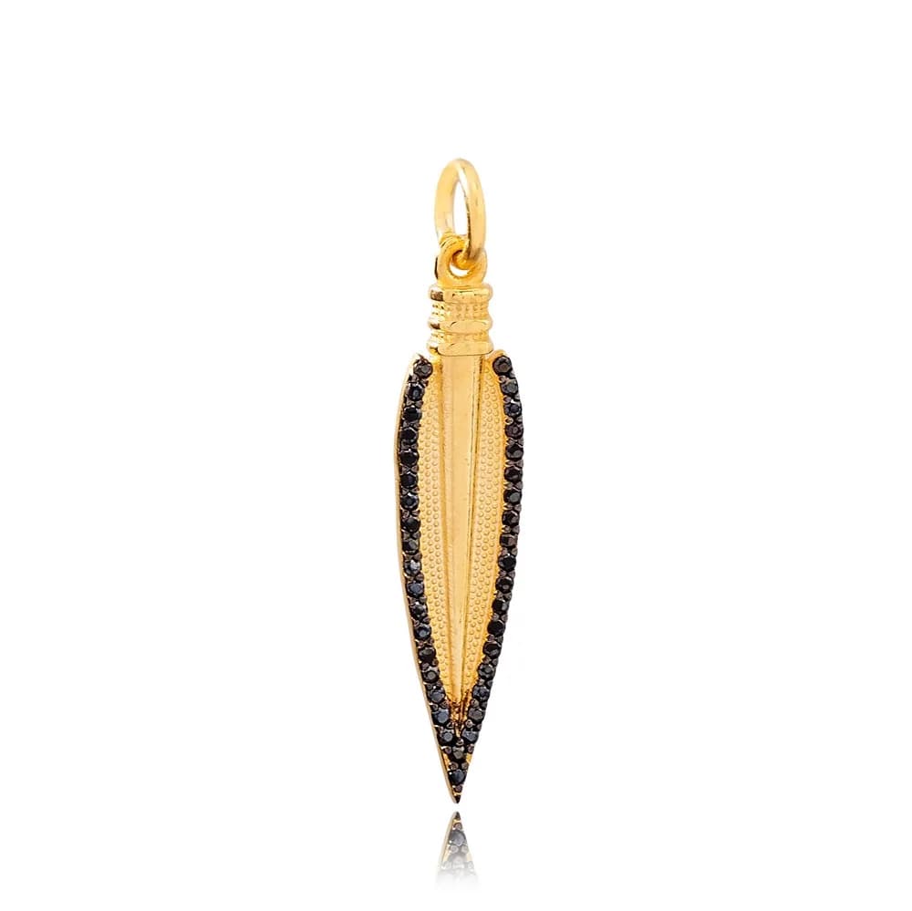 Spear Design Black Zircon Detailed Handmade Turkish Wholesale 925 Sterling Silver Dangle Charm