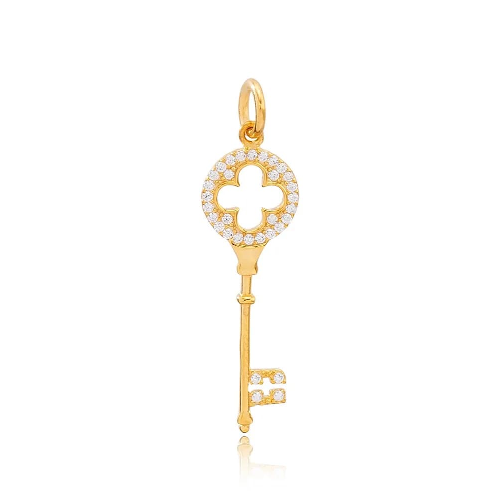 Key Design Necklace Charm Handmade Turkish Wholesale 925 Sterling Silver Jewelry