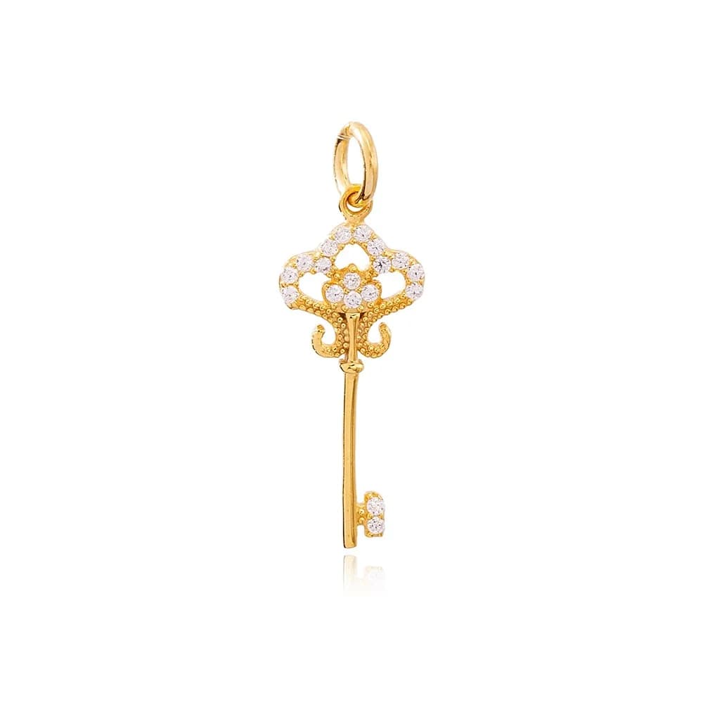 Elegant Key Design Necklace Dangle Charm Handmade Turkish Wholesale 925 Sterling Silver Jewelry