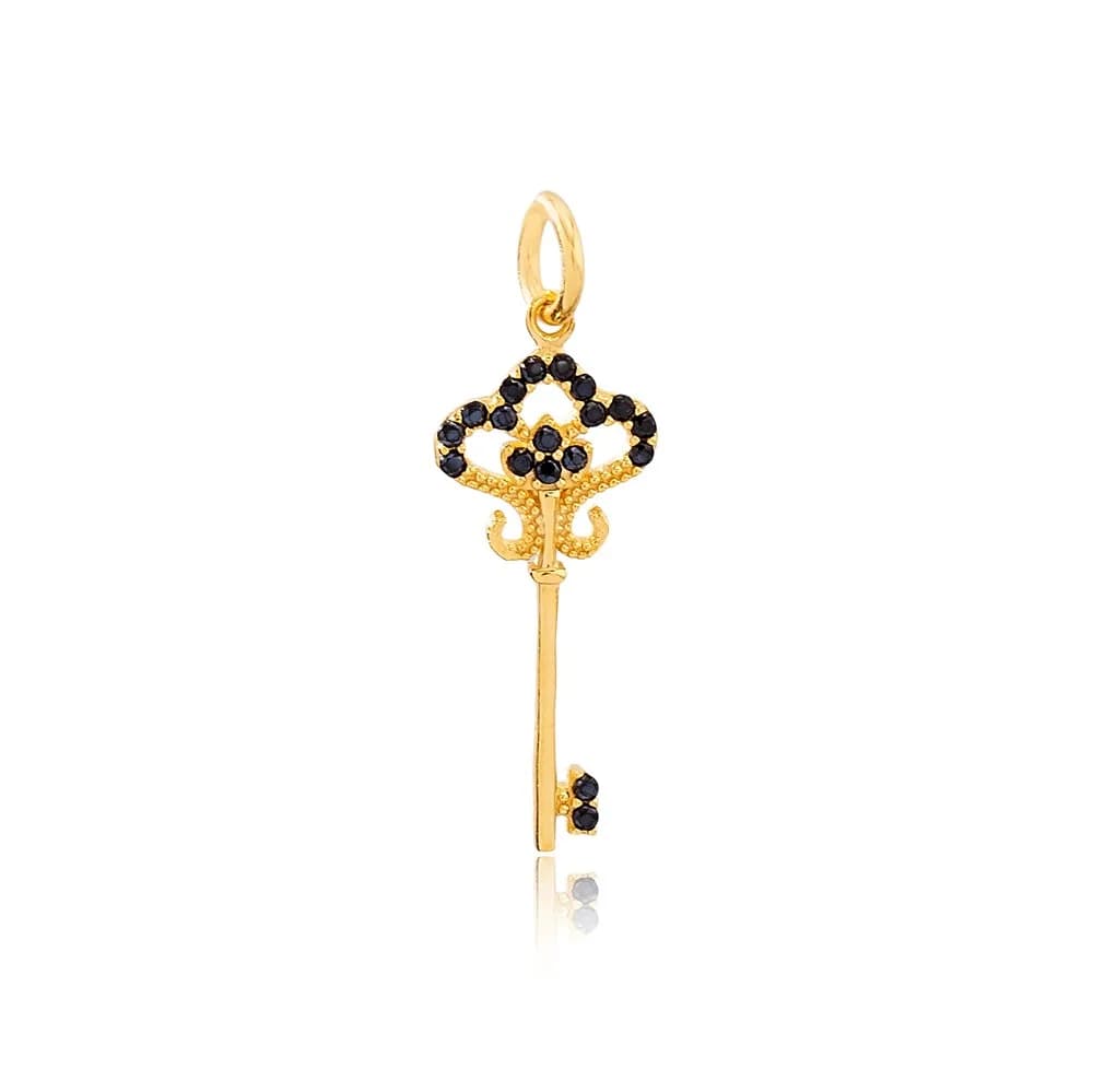 Black Stone Key Design Handmade Turkish Wholesale 925 Sterling Silver Dangle Charm Jewelry