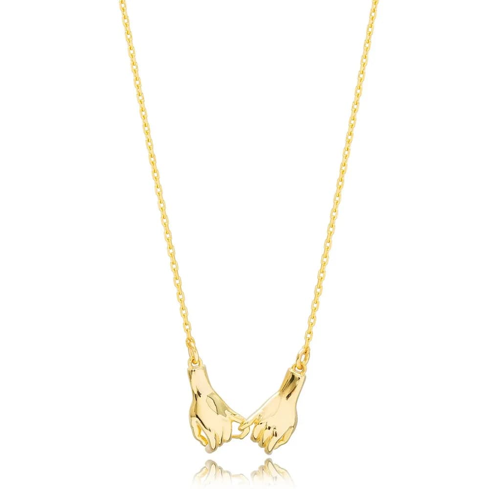 Trendy Lovely Plain Double Hands Design Handmade Turkish 925 Sterling Silver Charm Necklace