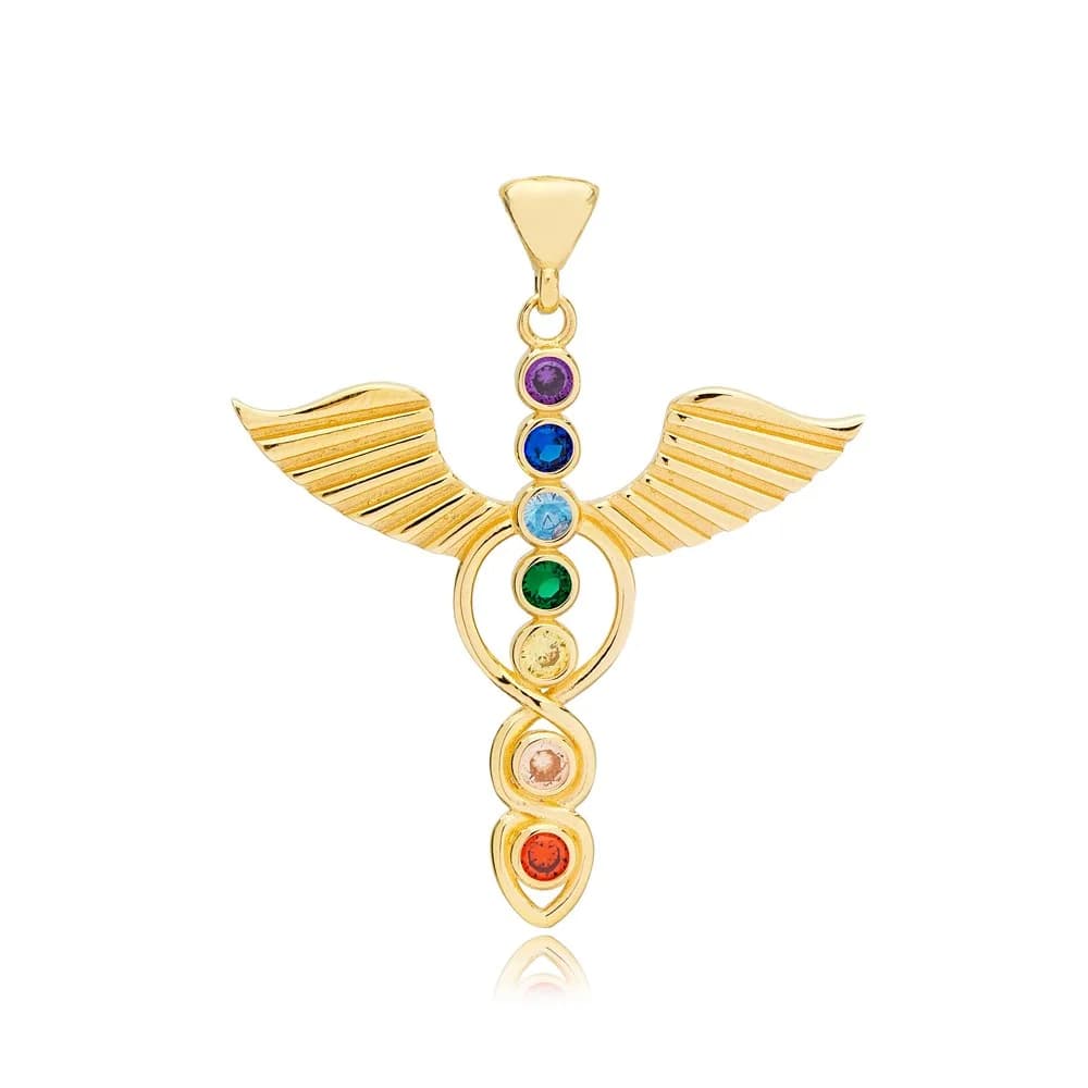 Rainbow Mix Stone Dainty Wing Charm Pendant 925 Sterling Silver Handmade Turkish Jewelry