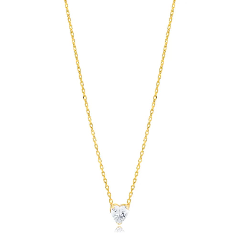 Clear Zircon Stone Heart Charm Necklace Pendant Handmade Turkish 925 Sterling Silver Jewelry