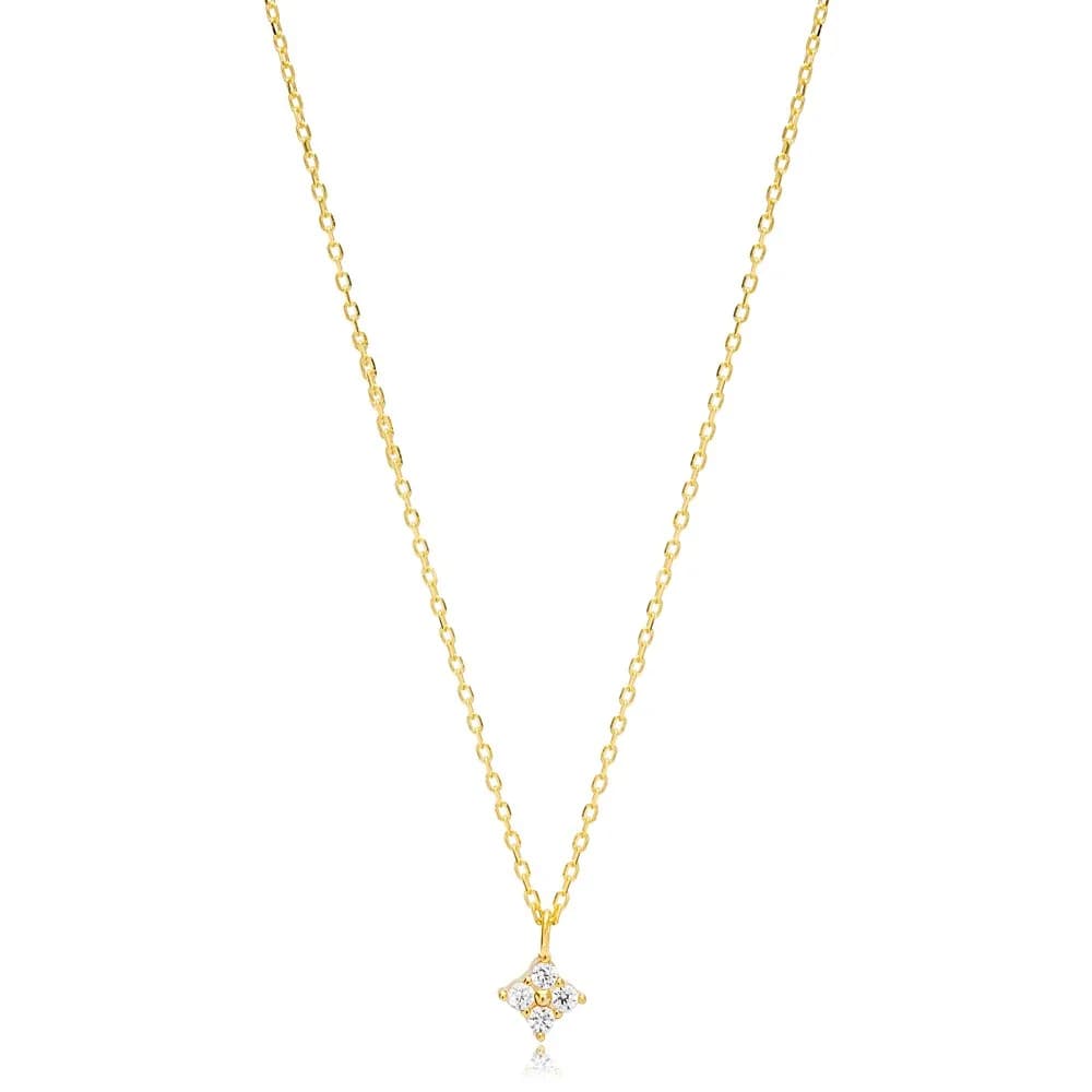 Minimalist Flower Charm Clear Zircon Necklace Pendant Turkish 925 Sterling Silver Jewelry