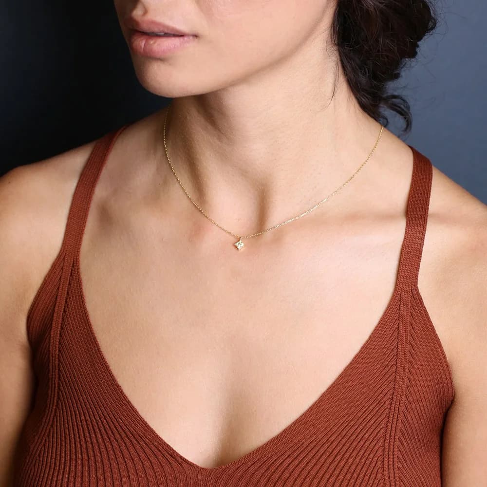 Tiny Flower Charm Citrine Zircon Stone Necklace Pendant Turkish 925 Sterling Silver Jewelry
