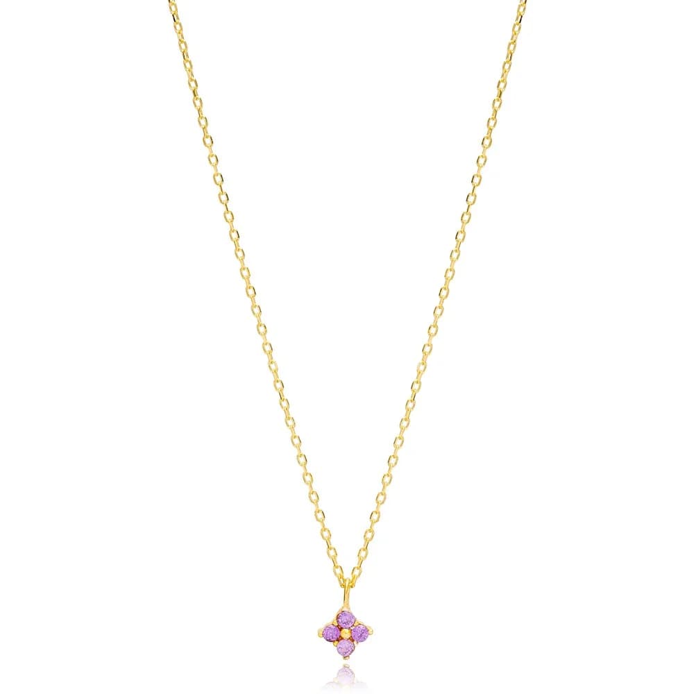 Amethyst Minimalist Flower Charm Pendant Necklace Handmade 925 Sterling Silver Jewelry
