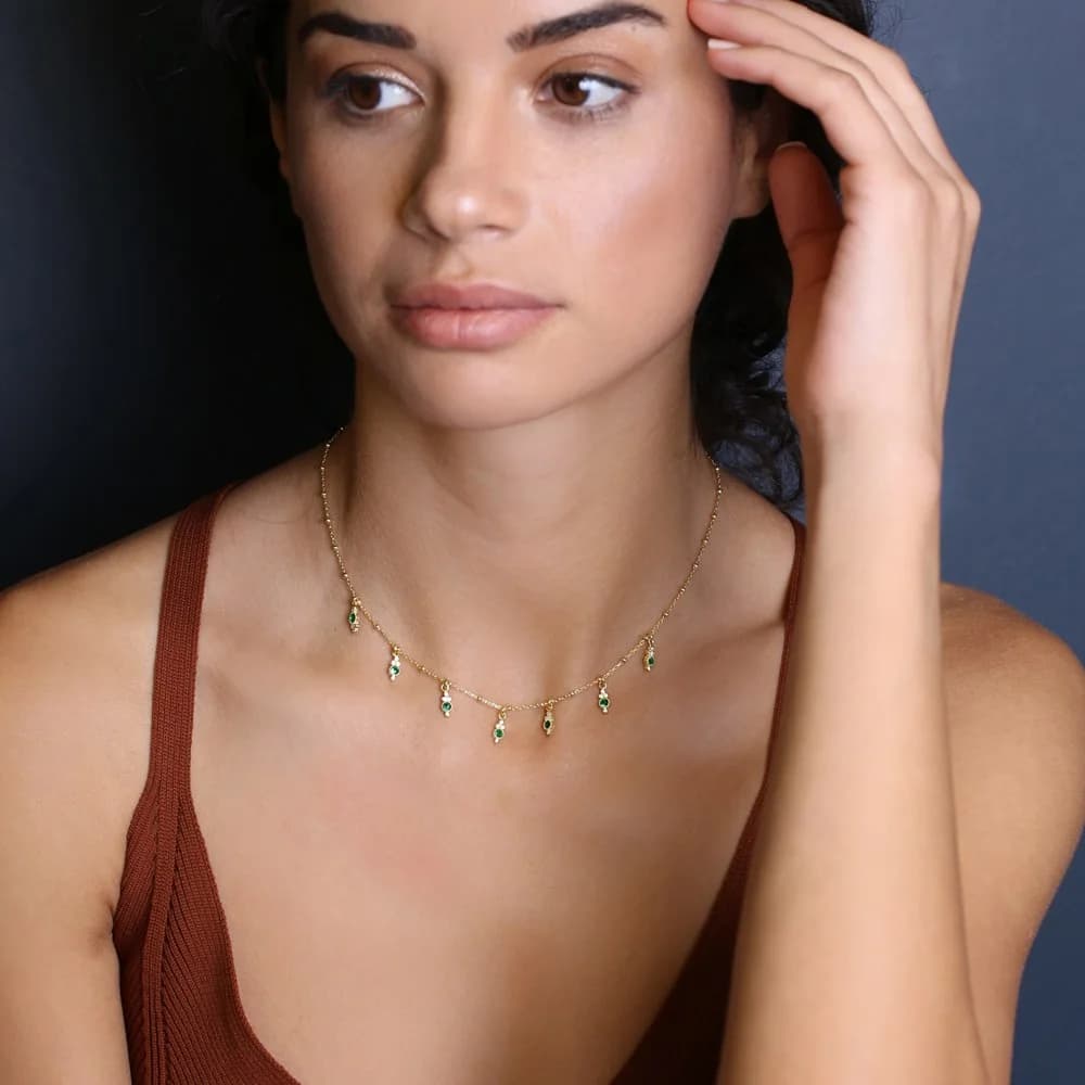 Elegant Emerald Stone Minimalist Women Shaker Necklace Turkish Wholesale 925 Sterling Silver Jewelry