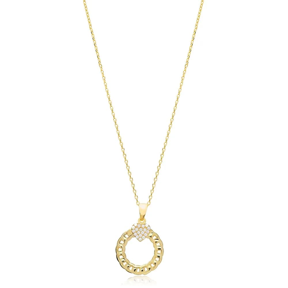 42+5 Cm Zircon Heart Link Chain Hollow Design Charm Pendant