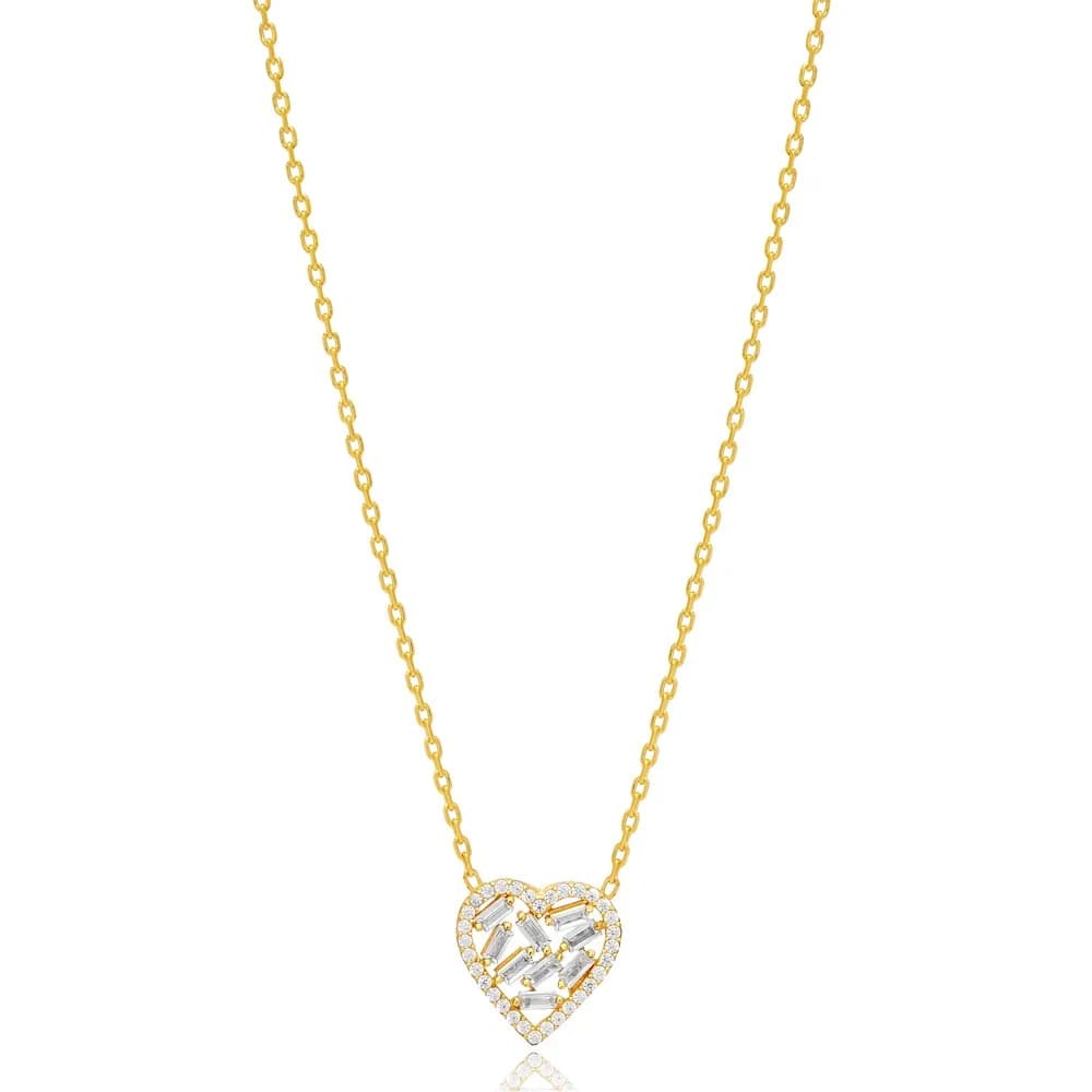 Heart Baguette Zircon Stone Charm Necklace