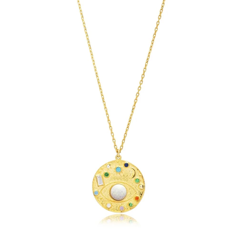 Galaxy Stars Colorful Stone Medallion Charm Necklace Handcrafted 925 Sterling Silver Jewelry Turkish Wholesale Pendant