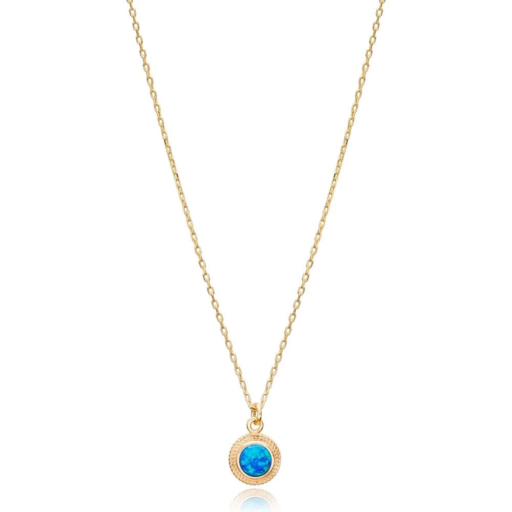 Blue Opal Round Tiny Charm Necklace Pendant