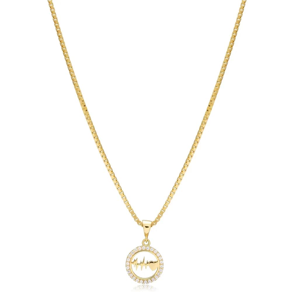 Ø12 mm Heartbeat Design Square Box Chain Charm Necklace Handcrafted 925 Sterling Silver Jewelry