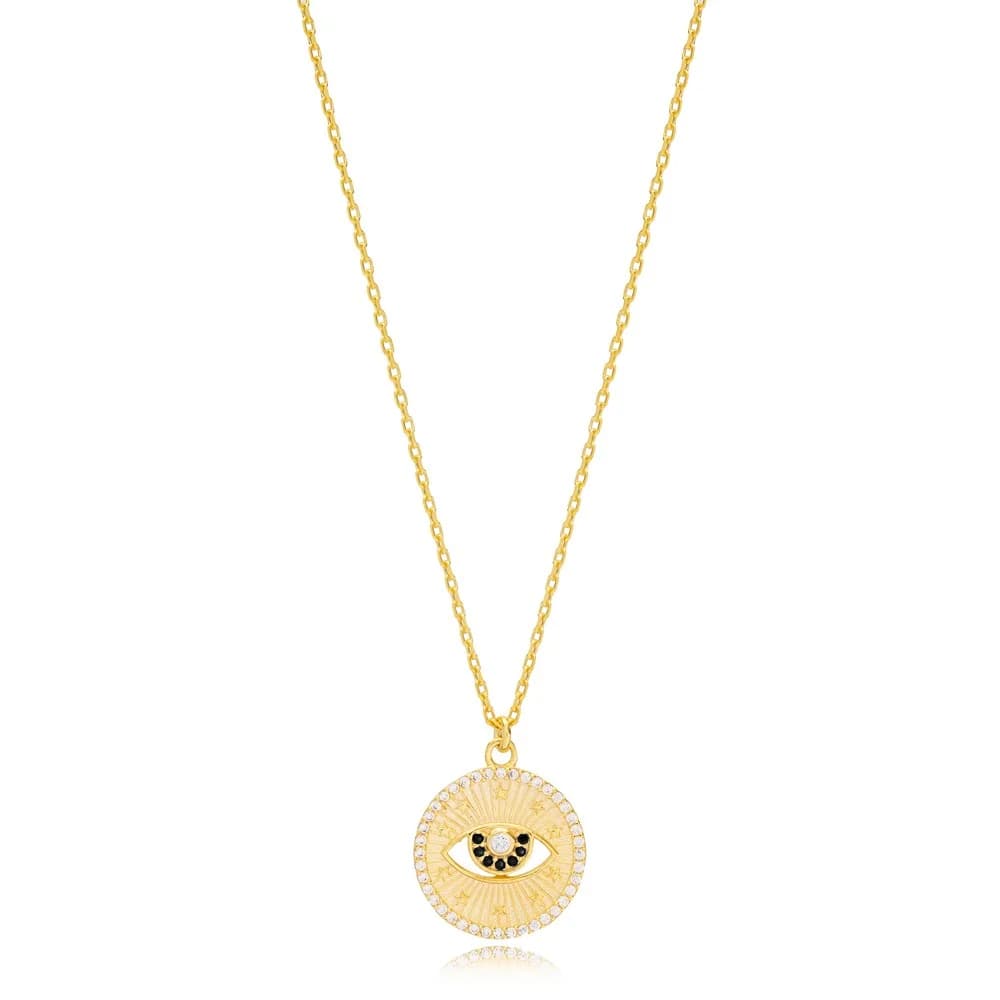 Black Medallion Evil Eye 925 Jewelry Silver Necklace