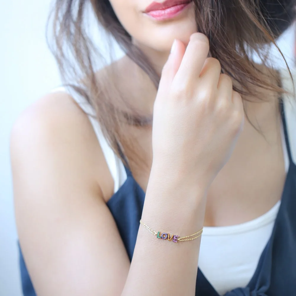 Rainbow Love Letter Design Bracelet Turkish Wholesale 925 Sterling Silver Jewelry