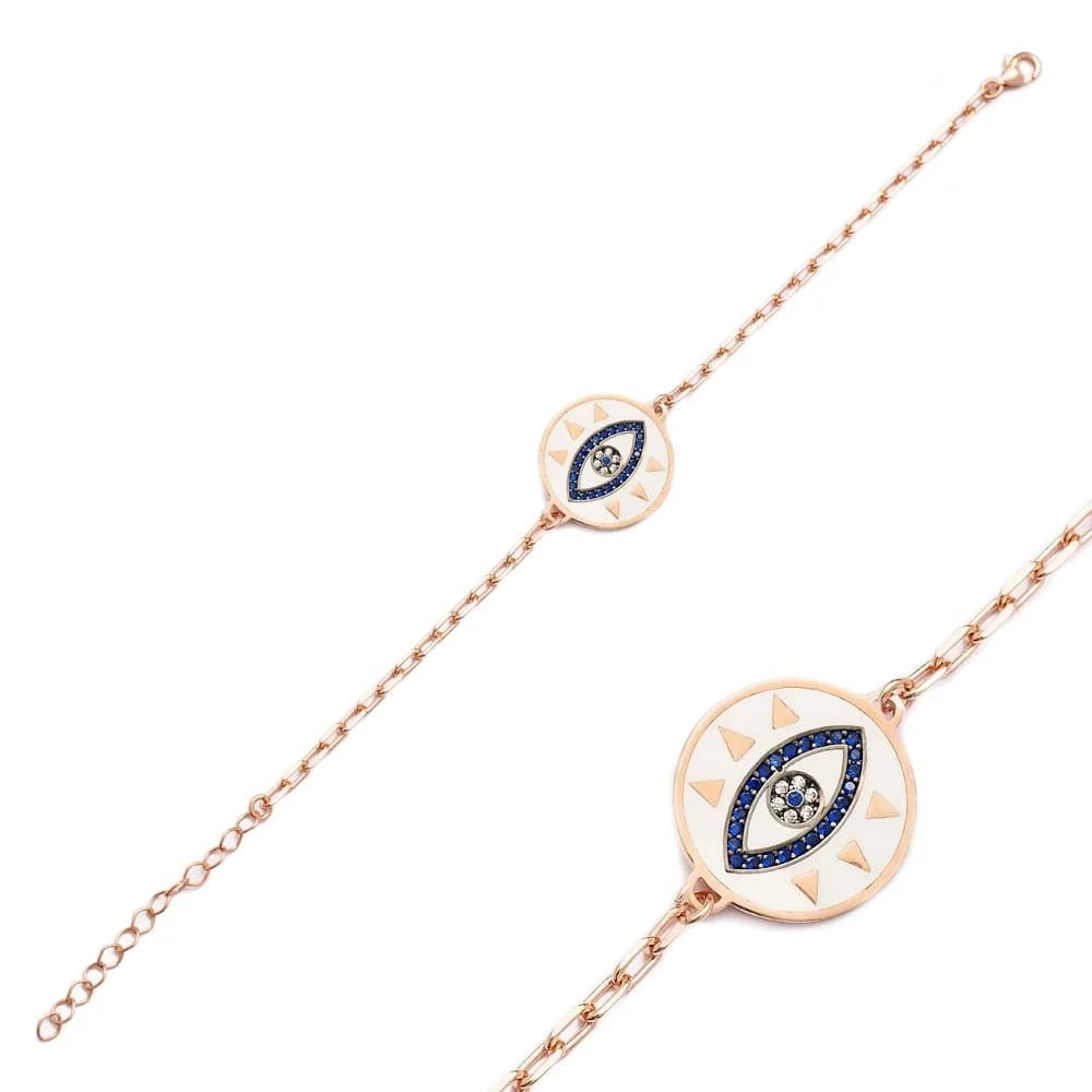 White Enamel Evil Eye Bracelet Turkish Wholesale 925 Sterling Silver Jewelry