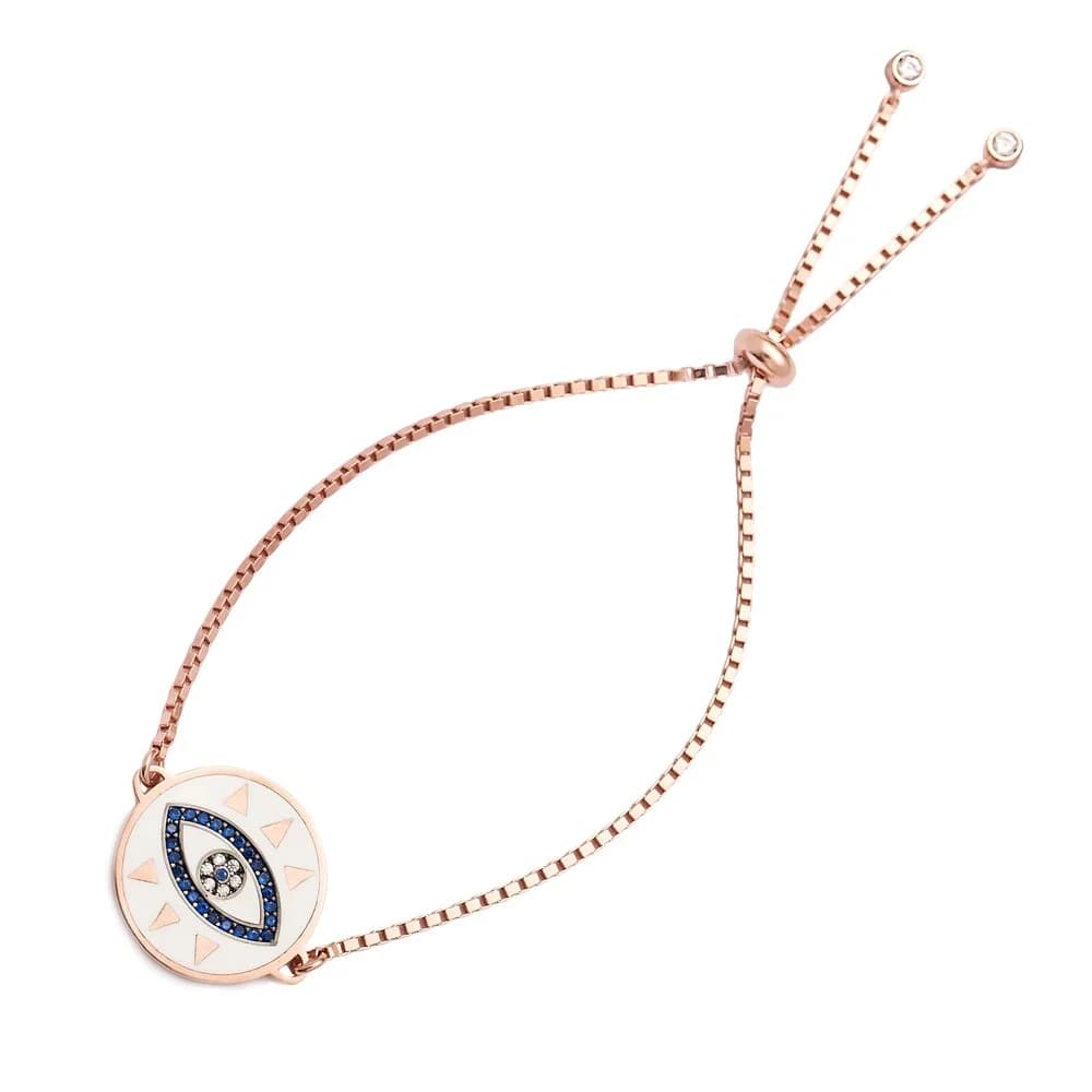 Evil Eye White Enamel Adjustable Bracelet Wholesale 925 Sterling Silver Jewelry