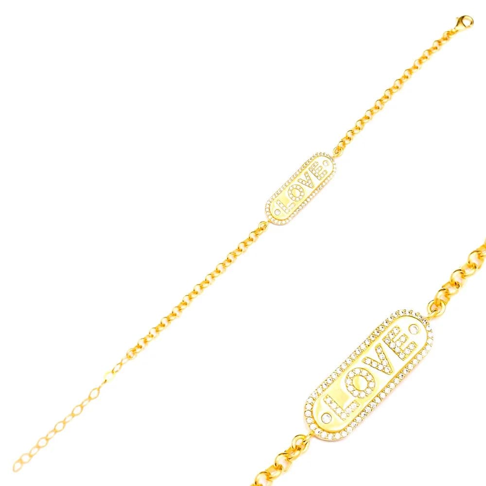 Love Design Bar Charm Zircon Bracelet Wholesale 925 Sterling Silver Jewelry