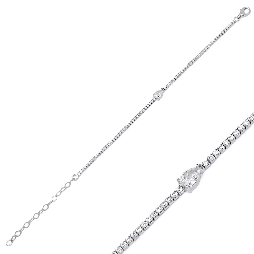 Pear Drop Charm Elegant Tennis Bracelet Turkish Wholesale 925 Sterling Silver Jewelry