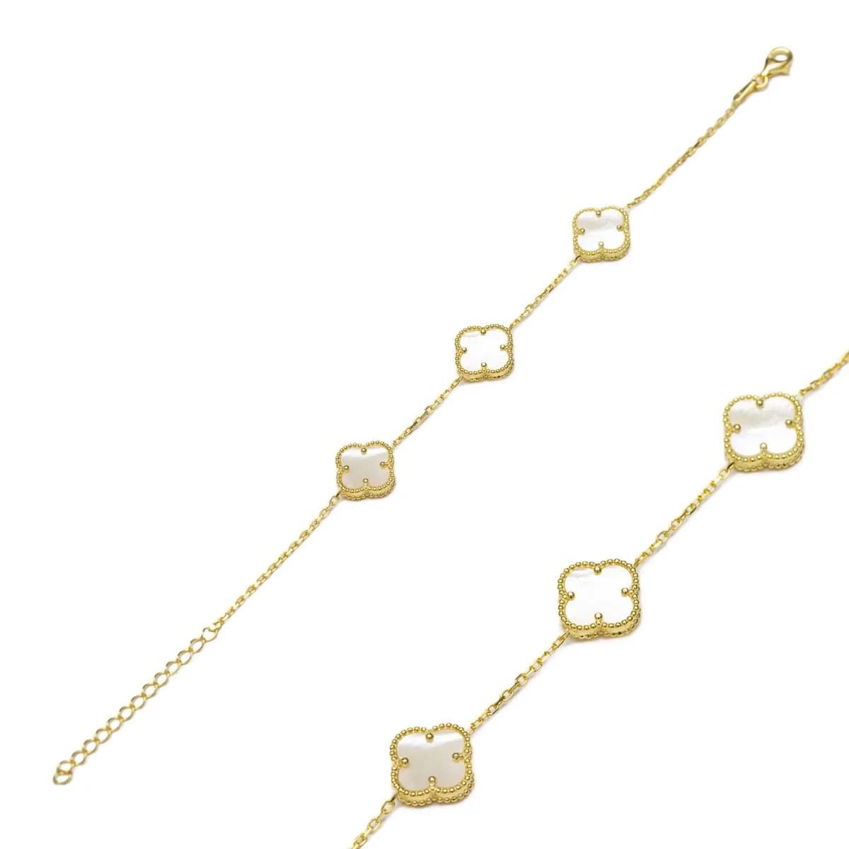 Three Motif White Clover 925 Charm Bracelet