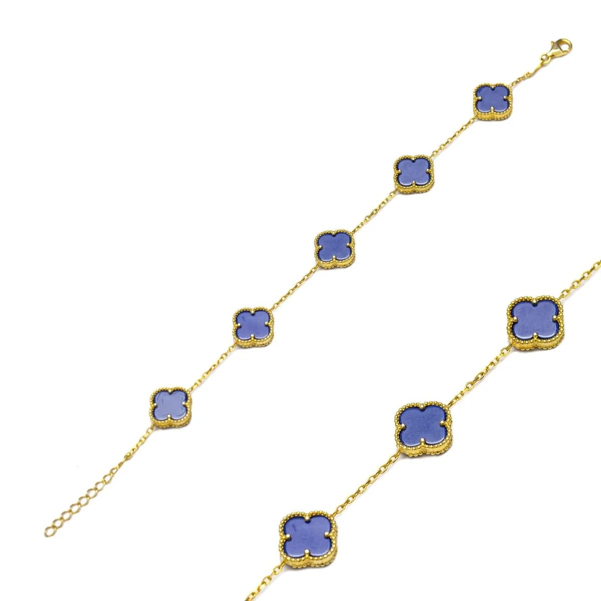 Five Motif Clover Lapis Lazuli Charm Bracelet