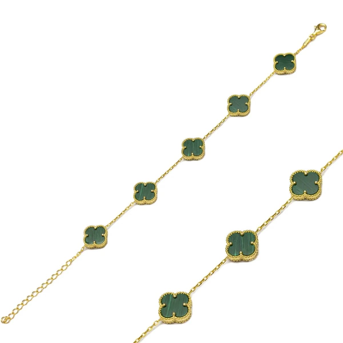 Five Motif Malachite Clover 925 Charm Bracelet