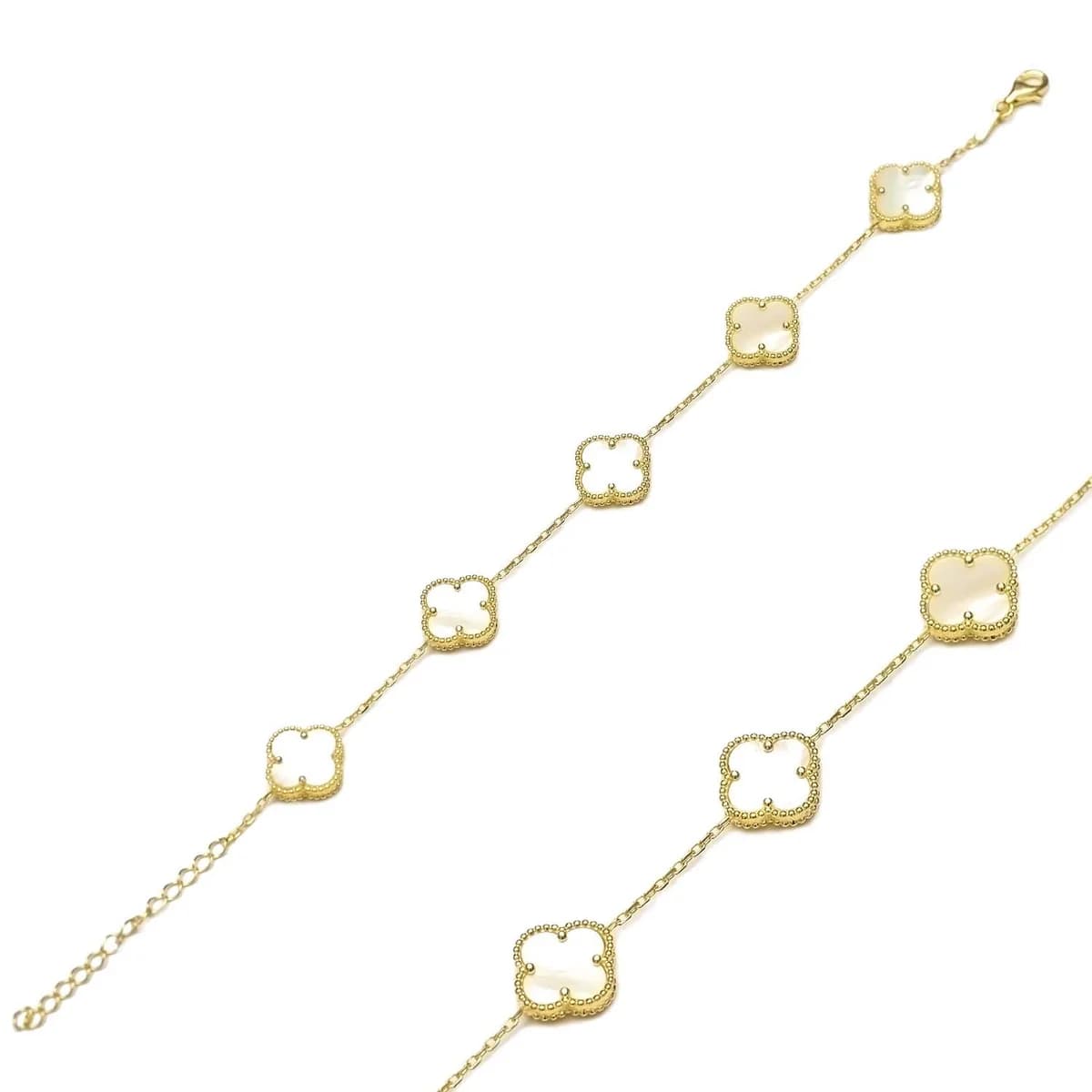 Five Motif White Clover 925 Charm Bracelet