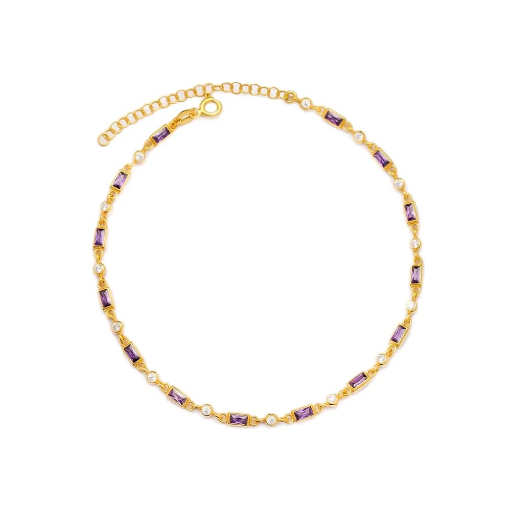 Amethyst Stone Design Anklet Turkish Wholesale Handcrafted 925 Sterling Silver Jewelry