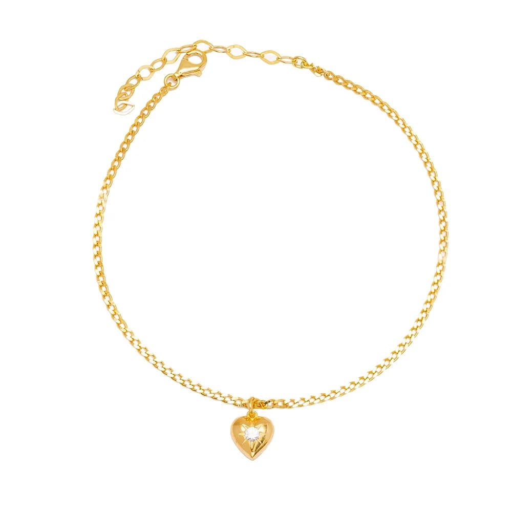 Unique Heart Charm Gourmet Chain Anklet Wholesale Handmade 925 Sterling Silver Jewelry
